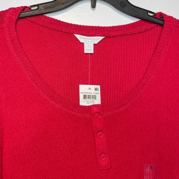 Charter Club Ribbed Henley Pajama Top red Small - Picture 4 of 7